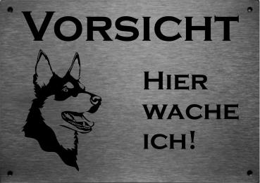 Edelstahl HundeschildAustralian Kelpie VORSICHT Hier wache ich!